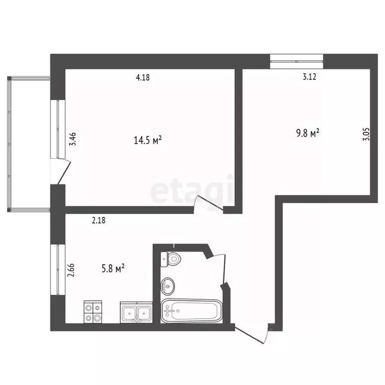 1-к кв. Ханты-Мансийский АО, Сургут ул. Бажова, 9 (37.1 м) - Фото 1