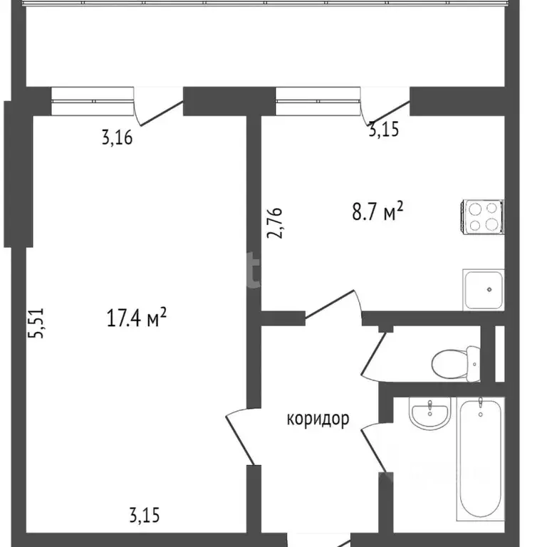 1-к кв. Белгородская область, Белгород ул. Есенина, 40 (34.0 м) - Фото 1