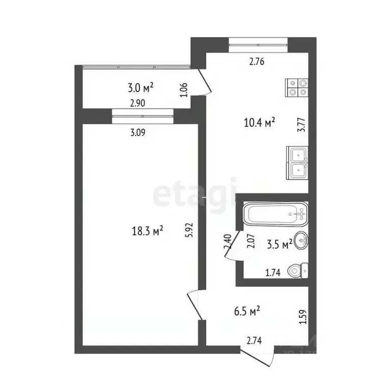 1-к кв. Тюменская область, Тюмень ул. 50 лет Октября, 24к1 (38.7 м) - Фото 2