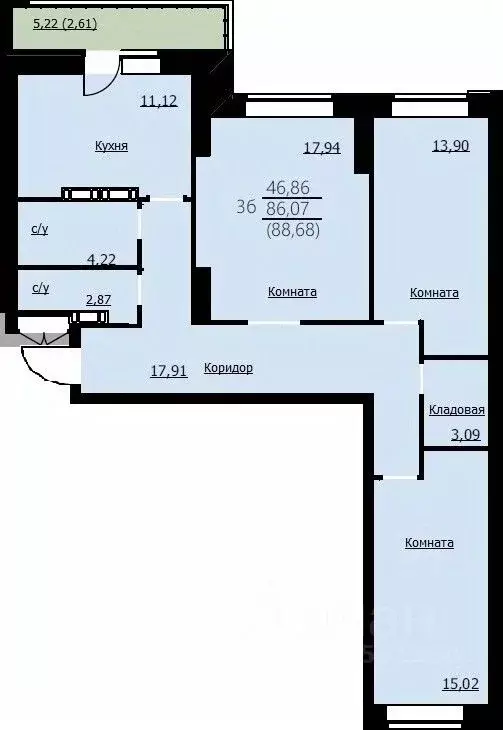 3-к кв. Ярославская область, Ярославль Красноборская ул., 38к2 (88.68 ... - Фото 1