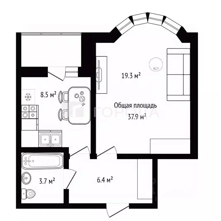 1-к кв. Новосибирская область, Новосибирск Ельцовская ул., 6/3 (37.9 ... - Фото 2