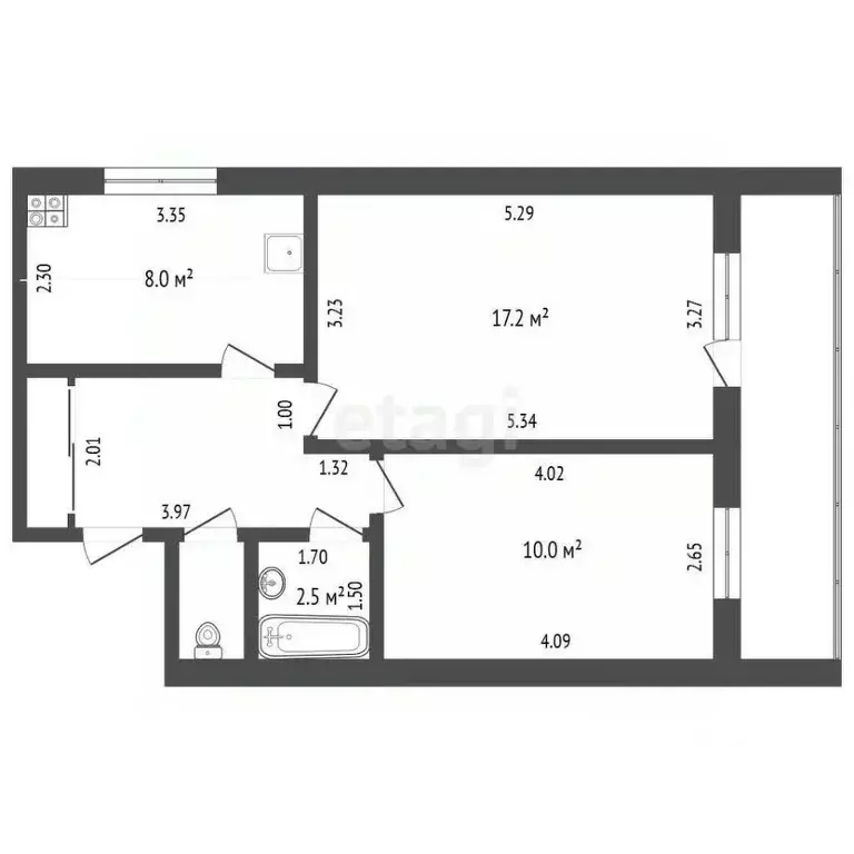 2-к кв. Башкортостан, Стерлитамак Стадионная ул., 25 (50.6 м) - Фото 2