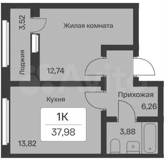 1-к. квартира, 38 м, 10/10 эт. - Фото 1