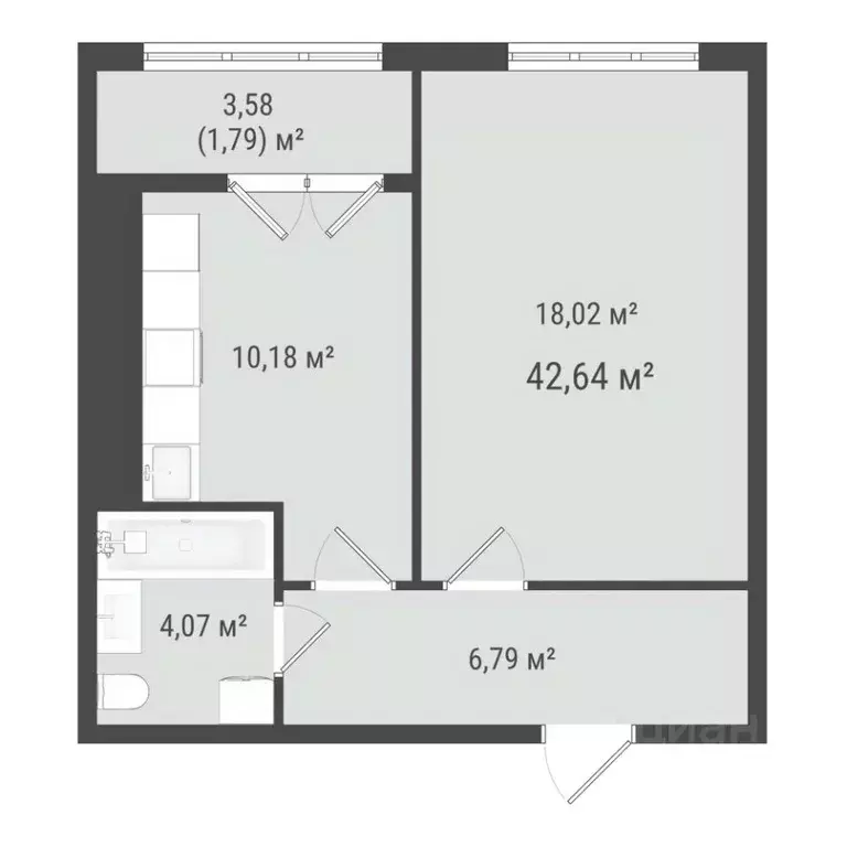 1-к кв. Сахалинская область, Южно-Сахалинск Хомутово п/р,  (40.85 м) - Фото 1