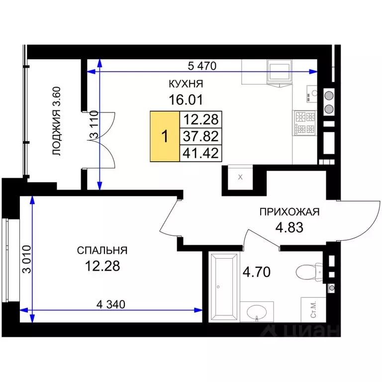 1-к кв. Калининградская область, Гурьевск Включи жилой комплекс (41.42 ... - Фото 1