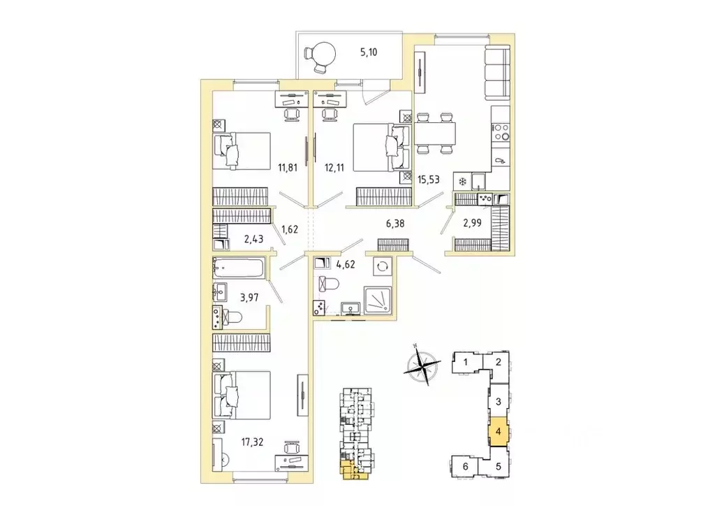 3-к кв. Ленинградская область, Гатчина Въезд мкр,  (81.33 м) - Фото 1