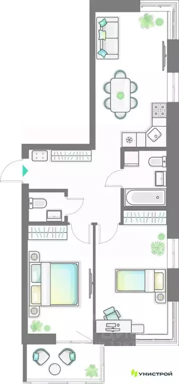 2-к кв. Татарстан, Казань Лето жилой комплекс (60.24 м) - Фото 1