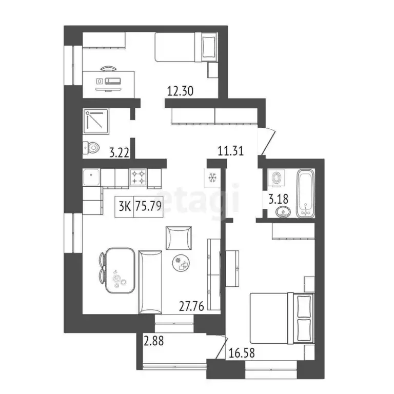 Продаётся 2-к квартира, 75.79 м - Фото 1