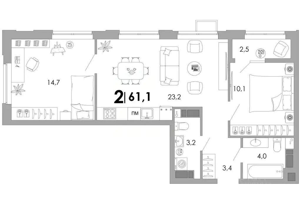 2-к кв. Владимирская область, Владимир Уно жилой комплекс (61.1 м) - Фото 1