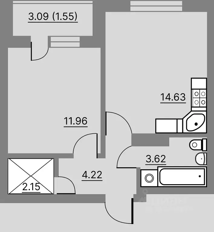 2-к кв. Ленинградская область, Всеволожск ул. Евграфова, 11 (39.69 м) - Фото 1