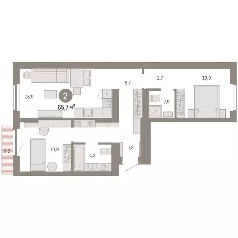 2-комнатная квартира: Новосибирский район, рабочий посёлок Краснообск, ... - Фото 2