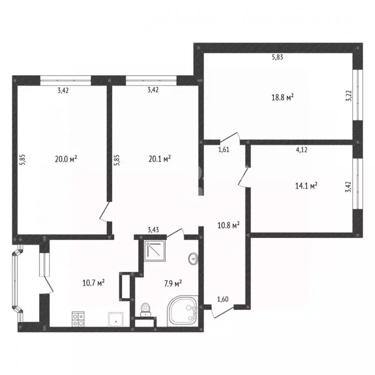 4-к кв. Москва Сумской проезд, 8К3 (102.4 м) - Фото 2
