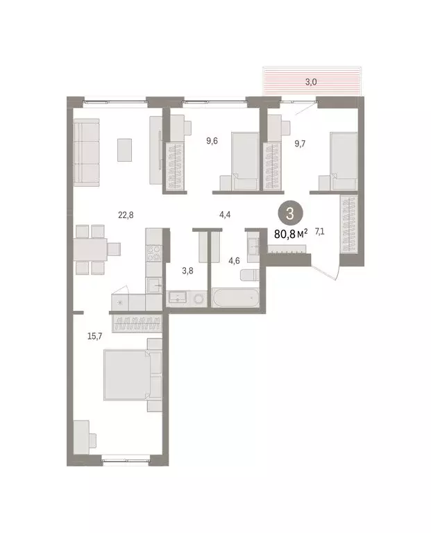 3-комнатная квартира: Пермь, улица Солдатова (80.78 м) - Фото 2