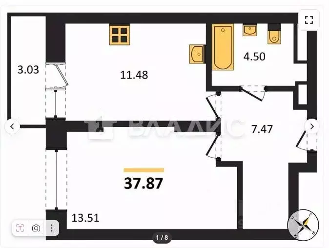 1-к кв. Татарстан, Зеленодольск Столичная ул., 39 (37.51 м) - Фото 2