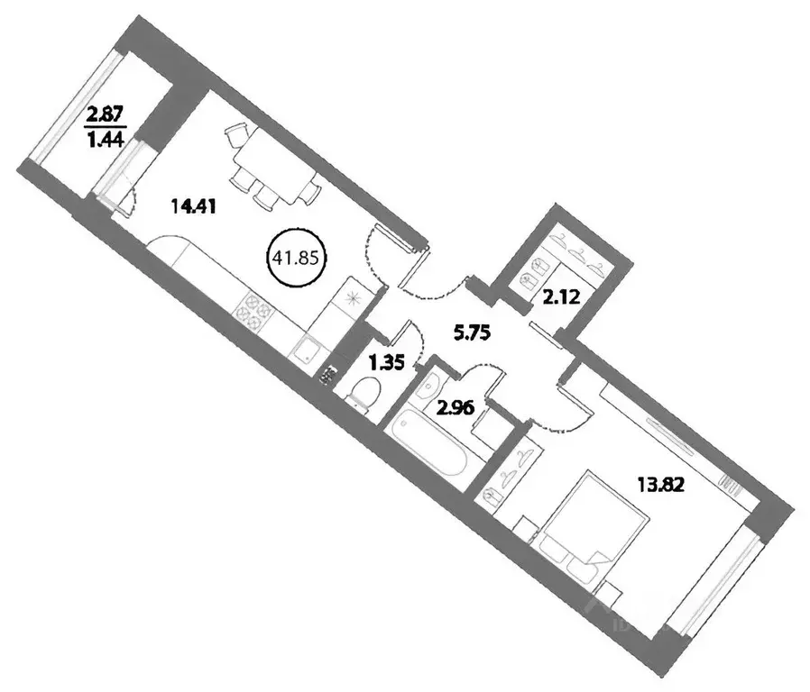 1-к кв. Санкт-Петербург ул. Плесецкая, 6 (43.6 м) - Фото 1
