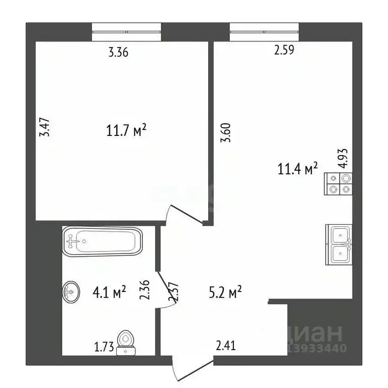 1-к кв. Тюменская область, Тюмень ул. Республики, 204к11 (32.4 м) - Фото 2