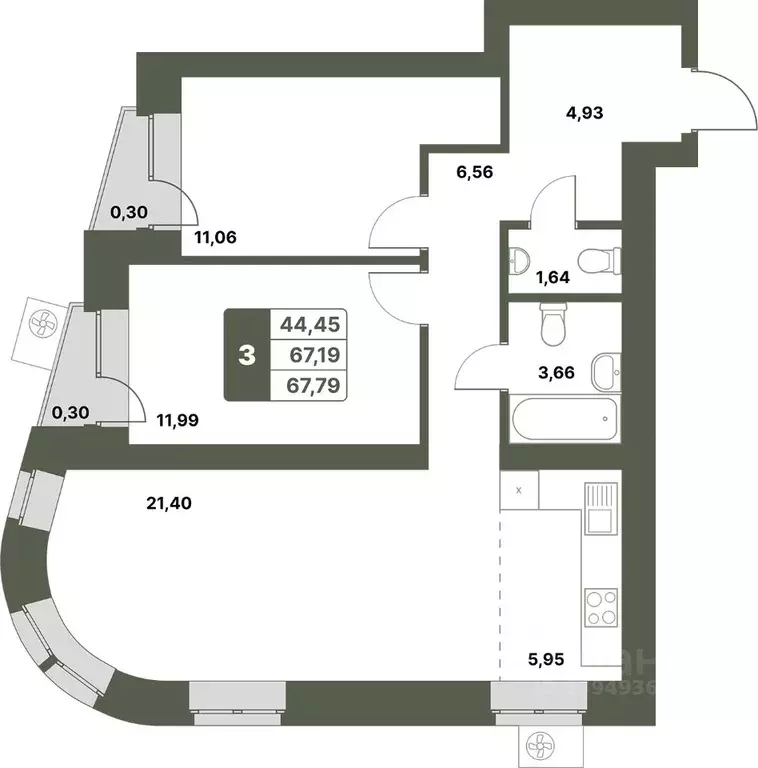 3-к кв. Башкортостан, Уфимский район, с. Миловка  (67.79 м) - Фото 0