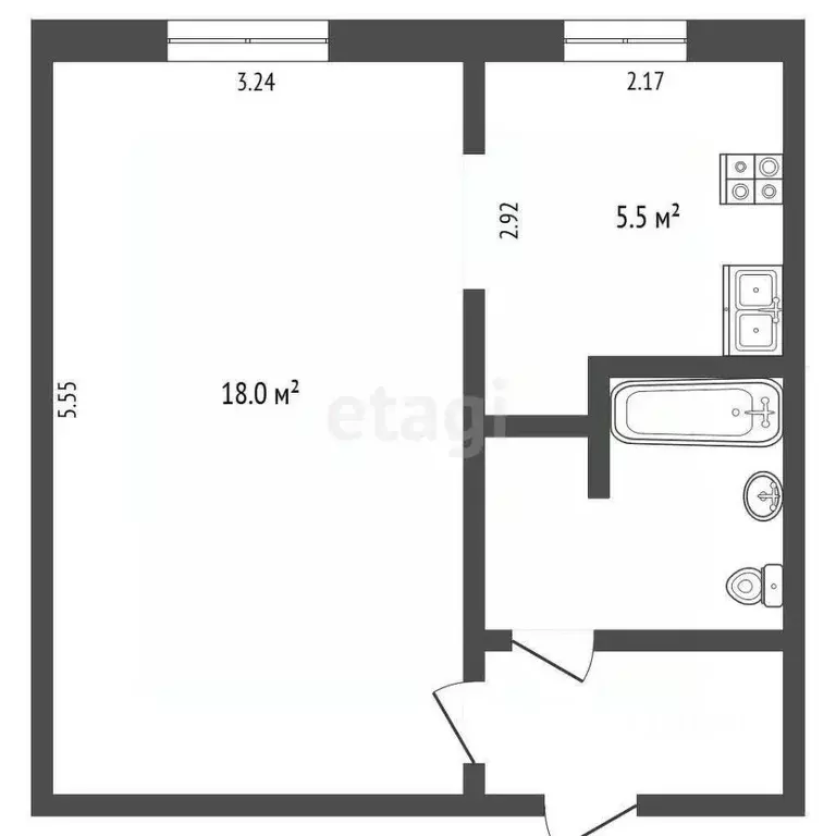 Студия Ярославская область, Рыбинск ул. Вихарева, 16 (29.0 м) - Фото 1