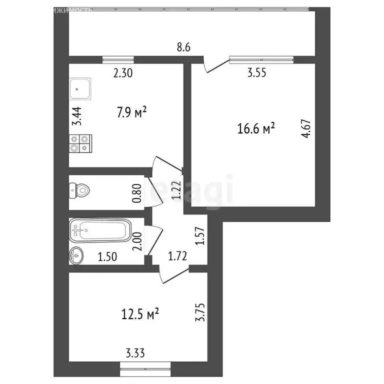 2-комнатная квартира: Ишим, улица Шаронова, 15 (45 м) - Фото 1