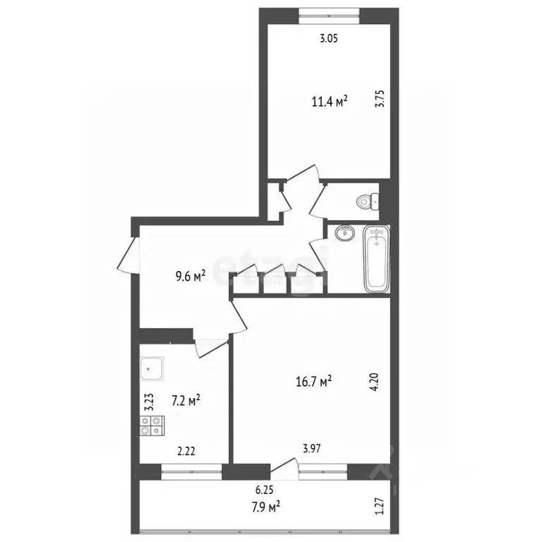 2-к кв. Вологодская область, Череповец Красная ул., 18 (53.8 м) - Фото 2