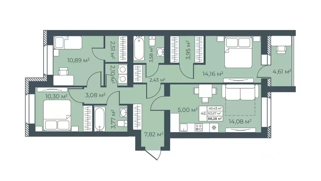 4-к кв. Воронежская область, Бобров  (88.28 м) - Фото 0