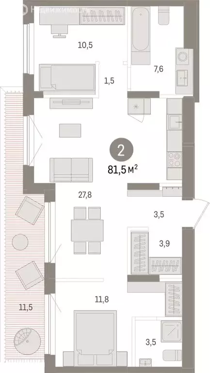 2-комнатная квартира: Новосибирск, улица Аэропорт (81.53 м) - Фото 1