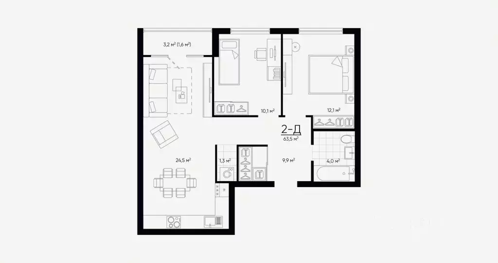 2-к кв. Свердловская область, Екатеринбург Академический мкр, 20-й ... - Фото 2