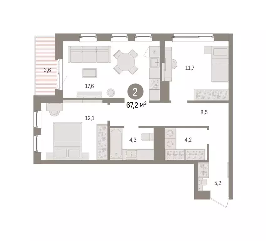 2-комнатная квартира: Челябинская область, Сосновский муниципальный ... - Фото 2