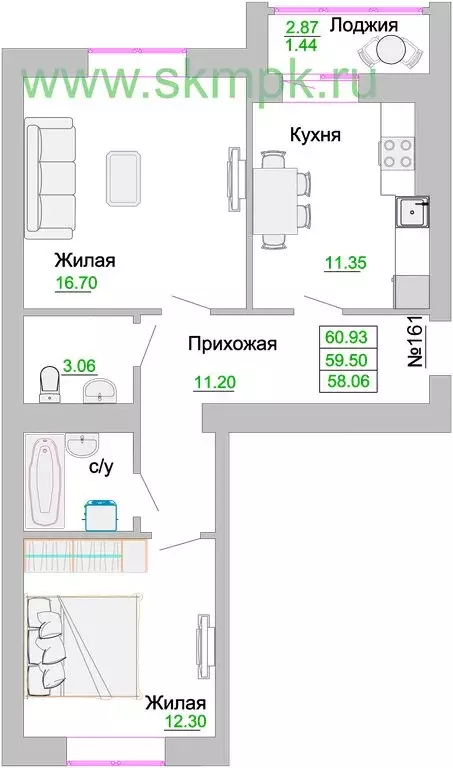 2-комнатная квартира: Калининградская область, Зеленоградск (59.5 м) - Фото 0