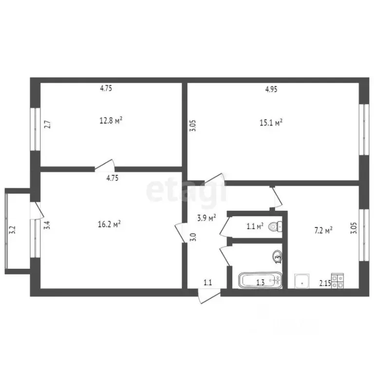 3-к кв. Московская область, Дмитров Большевистский пер., 4А (58.8 м) - Фото 2
