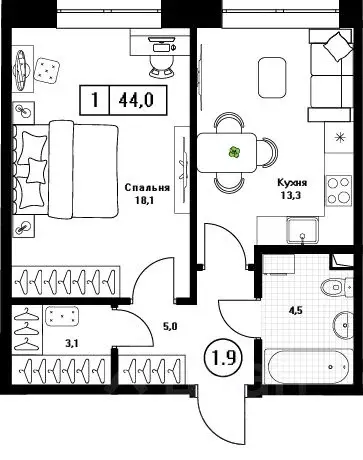 1-к кв. Московская область, Пушкино Пушкино Град жилой комплекс, к2 ... - Фото 1