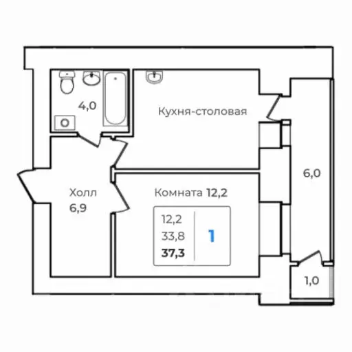 1-к кв. Амурская область, Благовещенск  (37.3 м) - Фото 0