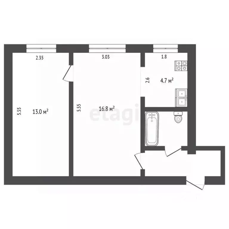 2-к кв. Вологодская область, Череповец Пролетарская ул., 52 (41.0 м) - Фото 0