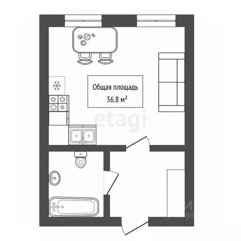 Студия Новосибирская область, Новосибирск Автогенная ул., 75 (36.8 м) - Фото 1