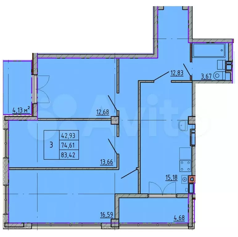 3-к. квартира, 83,3 м, 5/5 эт. - Фото 0