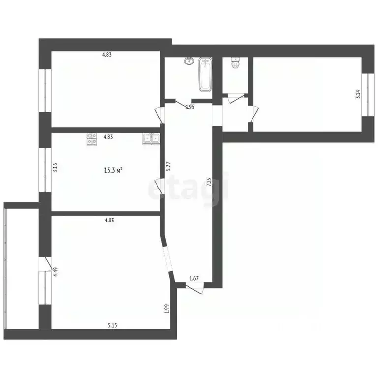 3-к кв. Тюменская область, Тюмень Интернациональная ул., 140 (89.1 м) - Фото 2
