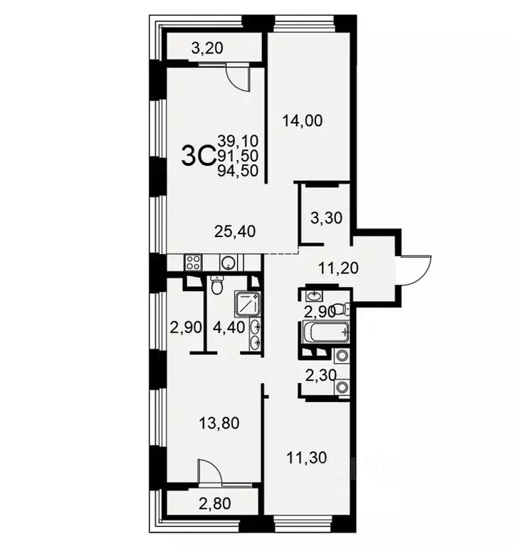 3-к кв. Рязанская область, Рязань Московское ш., 49к1 (94.5 м) - Фото 1