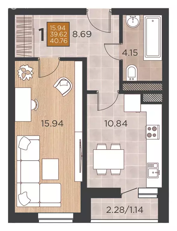 2-комнатная квартира: Краснодар, Командорская улица, 15/1 (63.53 м) - Фото 0