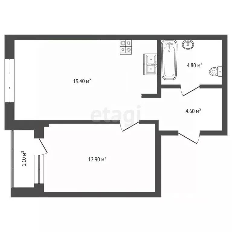 1-к кв. Тюменская область, Тюмень Полевая ул., 117к8 (41.0 м) - Фото 1