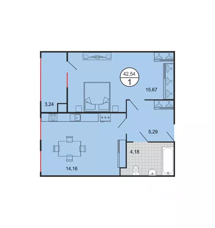 1-к кв. Ставропольский край, Ставрополь № 15 мкр,  (42.54 м) - Фото 1