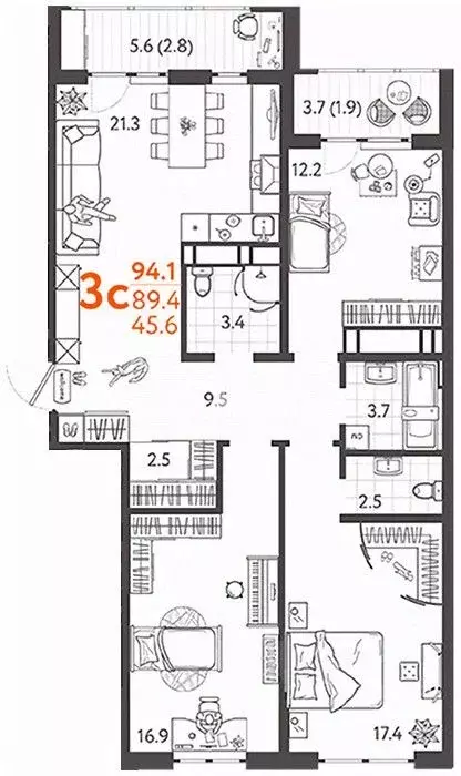 3-к кв. Краснодарский край, Краснодар Колхозная ул., 5/2к3 (94.0 м) - Фото 1