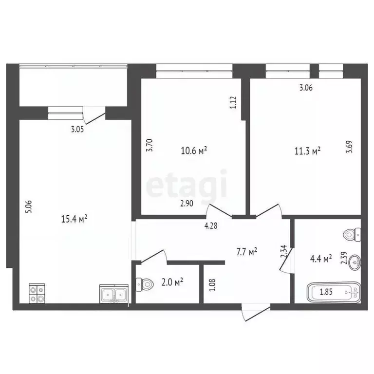 2-к кв. Тюменская область, Тюмень Полевая ул., 117к4 (51.4 м) - Фото 0