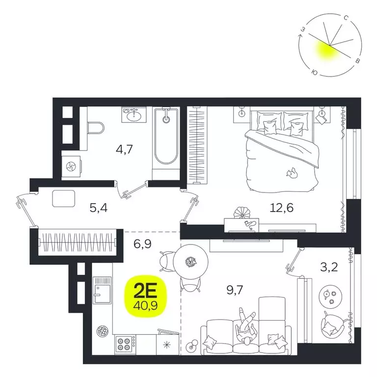 2-комнатная квартира: Екатеринбург, улица Титова, 19Б (40.9 м) - Фото 0