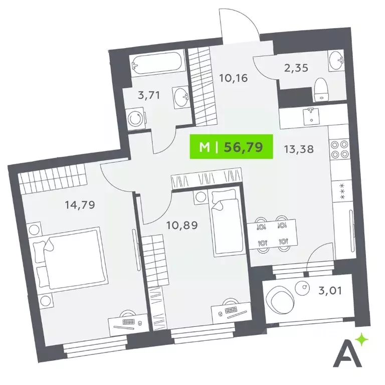 3-к кв. Ленинградская область, Мурино Всеволожский район, Урбанист ... - Фото 1