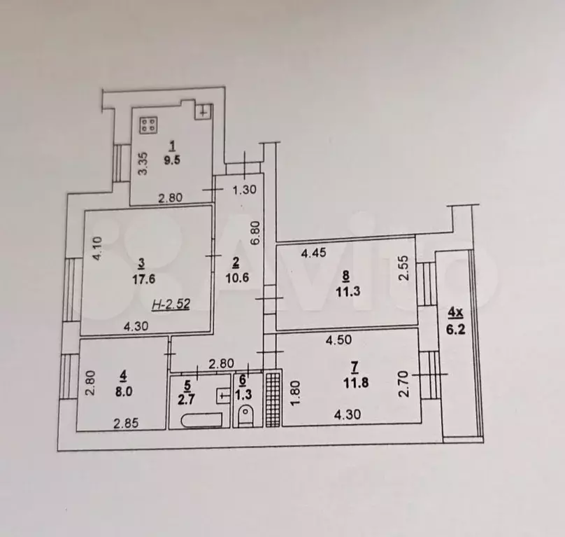 4-к. квартира, 73 м, 3/9 эт. - Фото 0