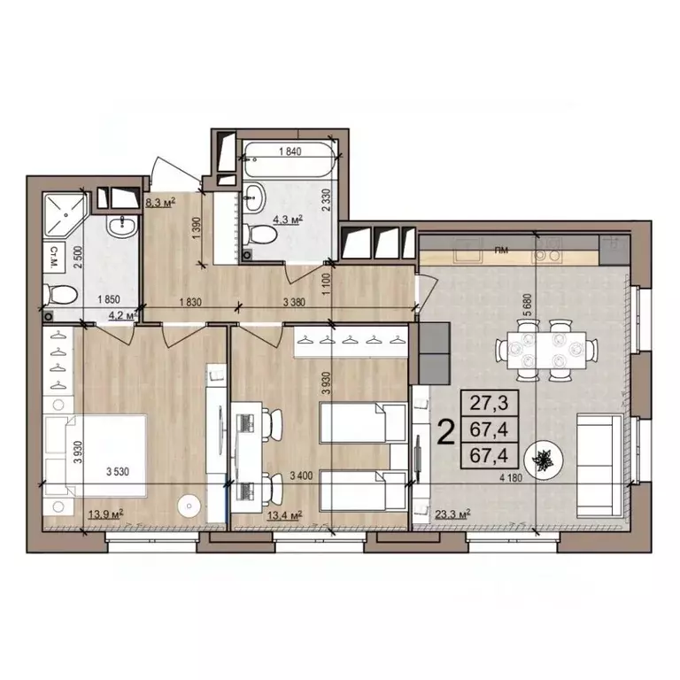 2-к кв. Рязанская область, Рязань ул. Новоселов, 33Б (67.4 м) - Фото 1