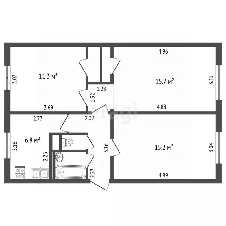 3-к кв. Московская область, Коломна ул. Калинина, 34А (60.4 м) - Фото 2