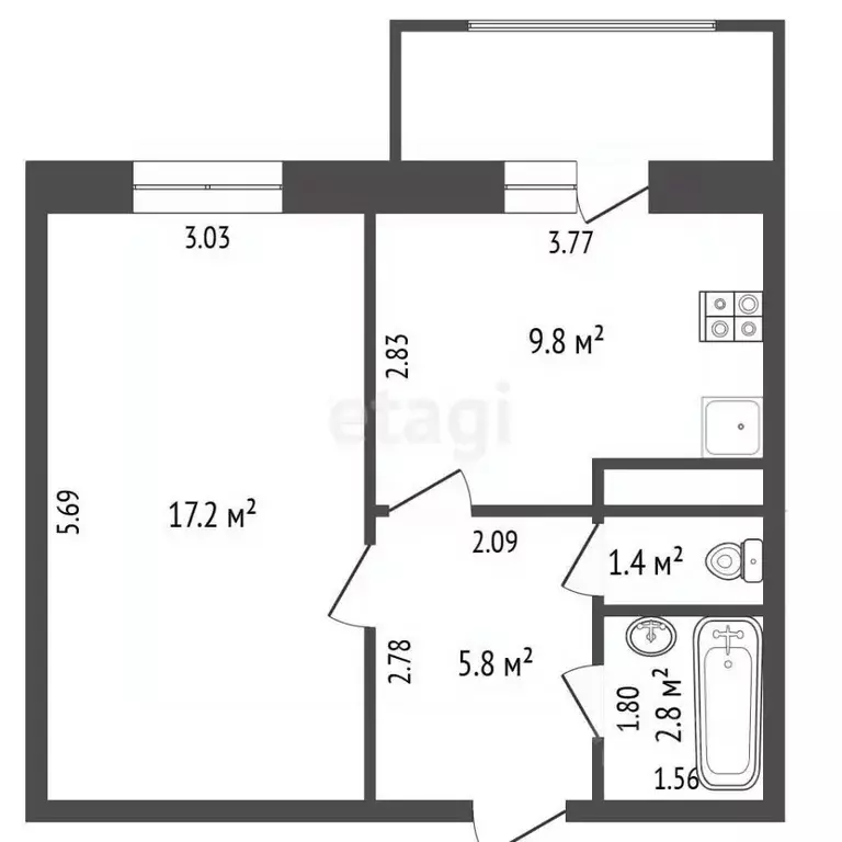 1-к кв. Московская область, Видное ул. Галины Вишневской, 12к1 (37.0 ... - Фото 2