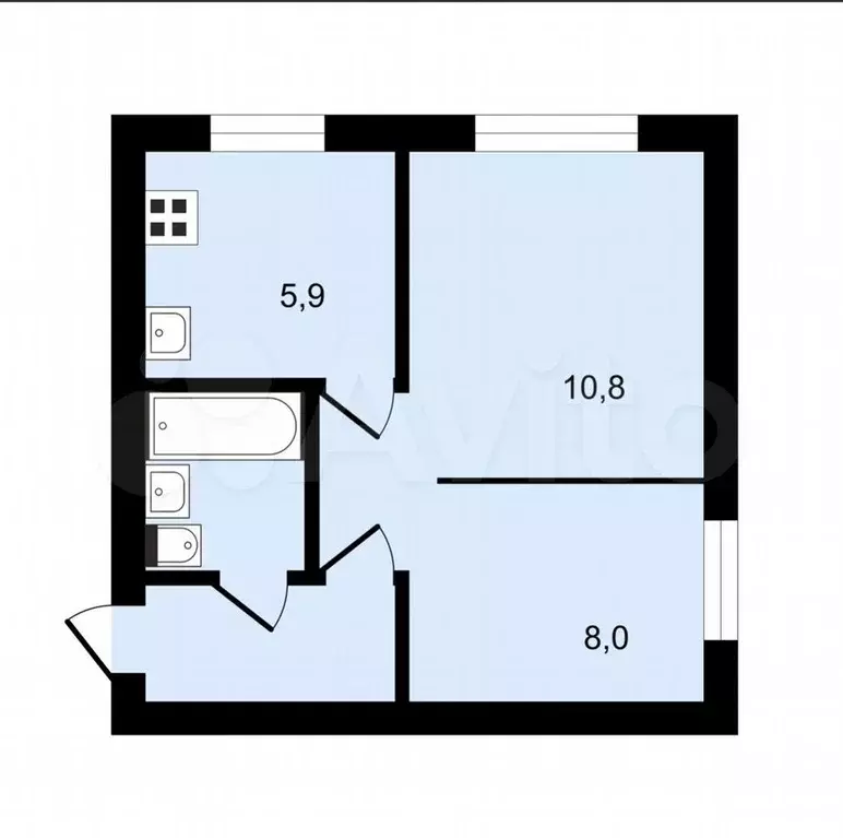 2-к. квартира, 30,6 м, 1/5 эт. - Фото 0