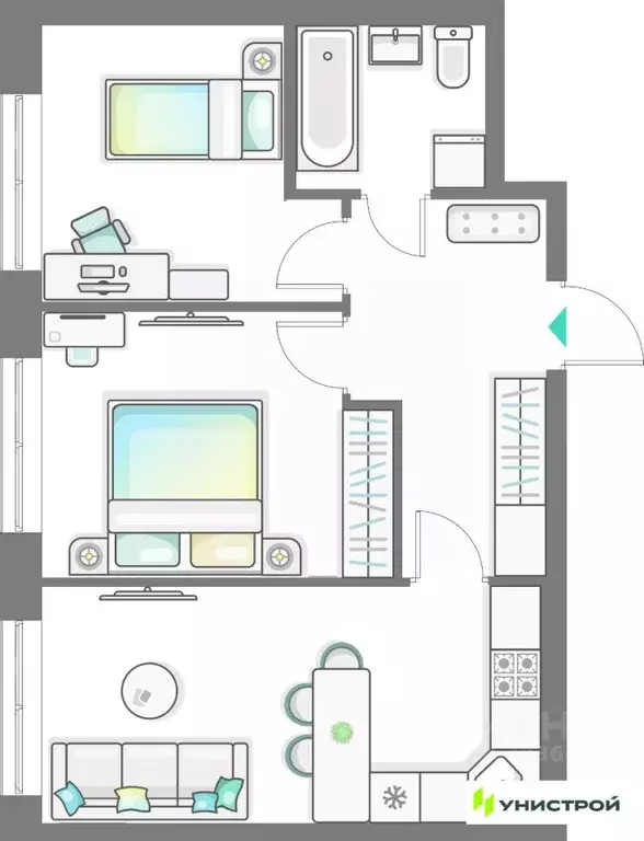 2-к кв. Татарстан, Казань Лето жилой комплекс (51.05 м) - Фото 0